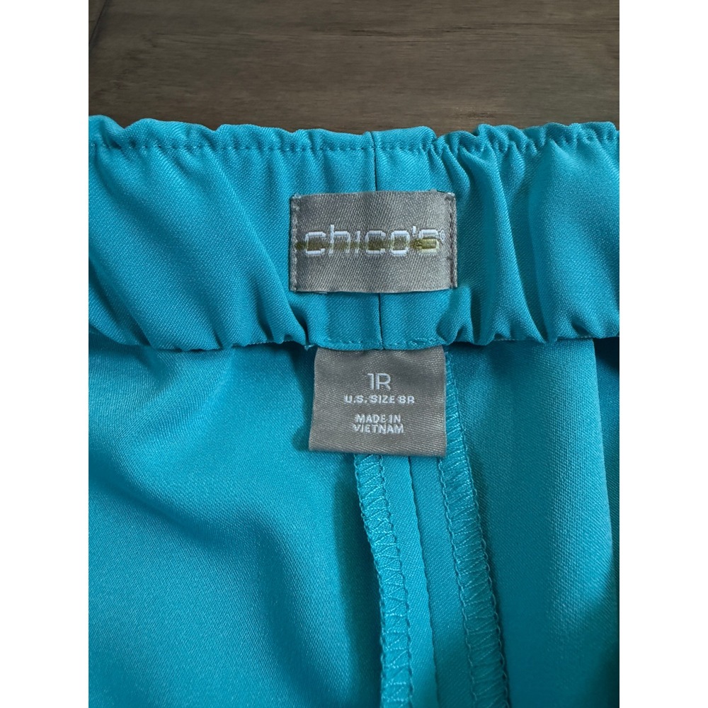 Chicos Turquoise Blue Wide Leg Pants Side Zip Elastic Back Size 1R 8R - Picture 2 of 9